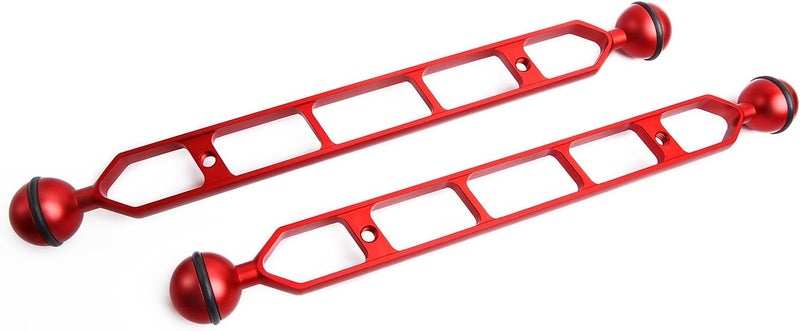 LetonPower Red 11" Double Ball Aluminum Alloy Extension Arm, 1" Ball Head Connector Underwater Arm for Strobe/Video Light/Diving Camera Tray, Waterproof and Rustproof (2pack) - Image 1